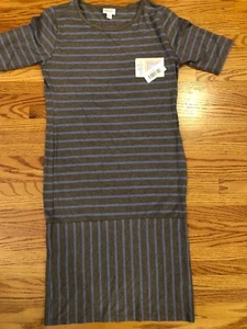 Neu mit Etikett LuLaRoe T-Shirt-Kleid - M Medium - anthrazitgrau blau gestreift - Bild 1 von 4
