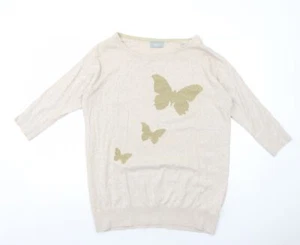Wallis Womens Beige Round Neck Cotton Blend Jumper Size M - Butterfly - Picture 1 of 10