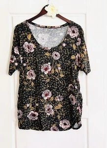 Motherhood Maternity Black Floral Side Ruched T-Shirt Scoop Neck Top XL - Picture 1 of 4