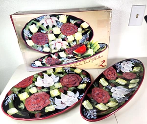 Lesal Studio Certified Internationa Garden Oval Serving Dish + Platter Floral - Picture 1 of 18