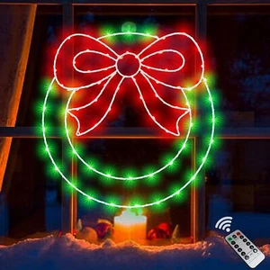 Christmas Wreath Window Lights Decorations, 14" 82LEDs Christmas Wreath Light... - Picture 1 of 6