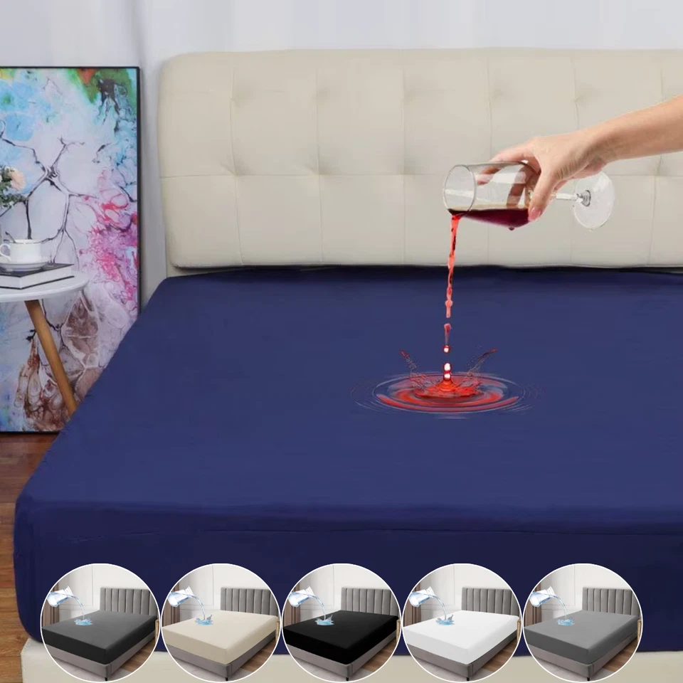 New Waterproof Mattress Cover Protector Fitted Wet Sheet Single Double King Size - Image 1 of 1