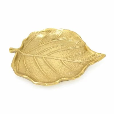 Elegant Gold Metal Leaf Trinket Dish | Display Vanity Tray | Jewellery Plate