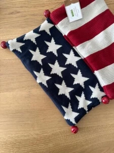 Pottery Barn FLAG with Bells Knit Lumbar Pillow Cover 16x26" American Christmas - Picture 1 of 3