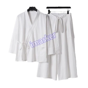 Tang Suit Men's Chinese Style Linen Cotton Short-sleeved 3/4sleeve Two-piece Set - Picture 1 of 29