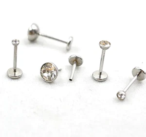20g 0.8mm thin Push Pin Labret Bar CZ Gem Helix tragus lip stud Earring Piercing - Picture 1 of 5