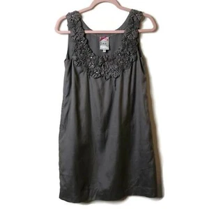 Anthro Yoana Baraschi Grey Silk Blend Shift Dress Size Small with floral details - Picture 1 of 8