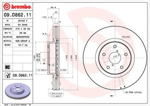 Pair 09.D862.11 Brembo Brake Rotors Subaru WRX Outback Liberty 316mm (DB2650E) - Picture 1 of 1