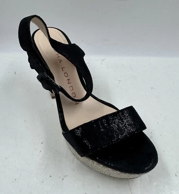 Sacha London Elmira Mujer Plataforma Talla 6.5 Cuero Negro Correa al Tobillo Tacón Bloque Foto 1 de 4