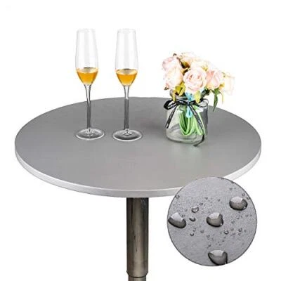  Cocktail Waterproof Table Topper Cap Polyester Fitted 24 inch Round D-grey - Image 1 of 4