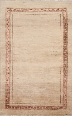 Beige Bordered Gabbeh Modern Oriental Area Rug Hand-knotted Wool Carpet 3x5 ft - Image 1 of 4