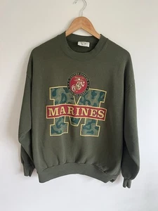 VTG USMC Marine Corps Sweatshirt Mens XL Green Tultex 90s USA Military Sweater - Picture 1 of 4