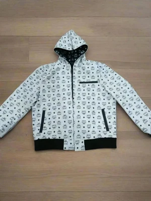 MCM Reversible Logo Print Zipper Hoodie Sweatshirt White & Black Jacket - Image 1 of 4