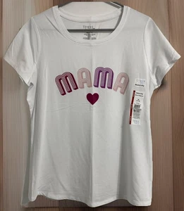 Camisa de Maternidad Para Mujer M Blanca Rosa Corazón Mamá Gráfico Camiseta Embarazo Bebé NUEVA - Imagen 1 de 5