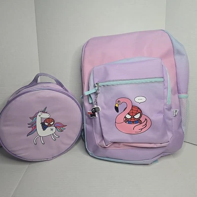 Yoobi x Marvel Floaty Spider Man Girls Backpack & Insulated Lunch Bag New PVC Fr - Image 1 of 4