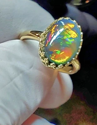 Anillo de oro macizo de 14k natural de ópalo etíope anillo de piedras preciosas de ópalo negro natural Foto 1 de 4