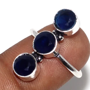 925 Silver Plated Blue Topaz Ethnic Ring Handmade Jewelry Size Us FreeSize AU Z9 - Picture 1 of 3