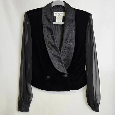 Chaqueta de Noche De Colección J.R. Nites By Caliendo Terciopelo Manga Transparente, Negra, Talla 10 Foto 1 de 4