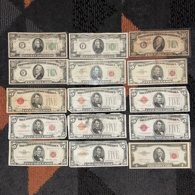 Estate Lot of Older United States Banknotes $20, $10, $5, $2 - $112 FV Total - Image 1 of 4