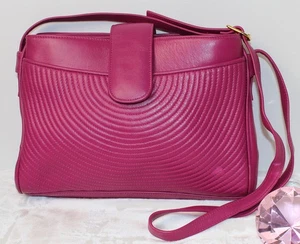 Oleg Cassini Designer Purple Genuine Leather Front Stitching Detail Purse Bag - Picture 1 of 12