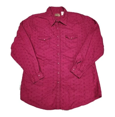 Wrangler Women’s Large Western Snap Shirt Pink Eyelet Embroidered Floral Cotton - Image 1 of 4