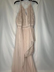 Morgan & Co Blush Hi Lo Dress Glitter Macy’s Sheer Chiffon Slinky Stretchy Prom - Picture 1 of 18