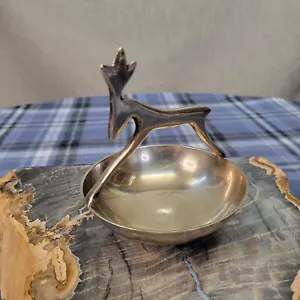 Vintage MCM REINDEER Buck Handle Trinket Bowl Candy Nut Dish - Picture 1 of 7