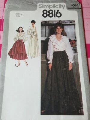 Vintage Simplicity Pattern 8816 Ruffle Blouse Maxi Skirts Hippie Era Size 10 FF - Image 1 of 4
