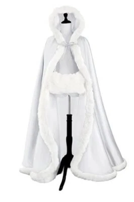 Mantón largo nupcial invierno boda/fiesta/espectáculo con capucha capa piel sintética envolturas Foto 1 de 4