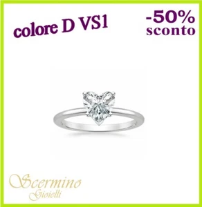 ANELLO SOLITARIO ORO BIANCO 18K DIAMANTE NATURALE D VS1 0.90 CERTIFICATO DGC - Picture 1 of 5