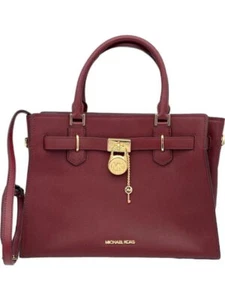 Michael Kors Hamilton Medium Leather Satchel Dark Cherry - Picture 1 of 3