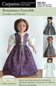 Vestido renacentista estampado patrón en 2 tallas, niña americana de 18" y muñeca carpátina - Imagen 1 de 3