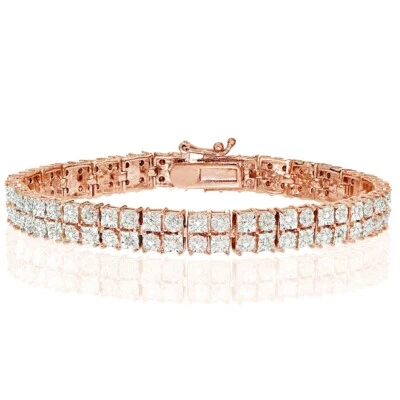 Pulseira de tênis clássica quadrada 1/10 ct TDW diamante ouro rosa latão piscado, JK-I3 - Imagem 1 de 3