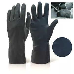 Extra Heavy Duty INDUSTRIAL Black Rubber Latex Gloves Household Long Gauntlet - Picture 1 of 3