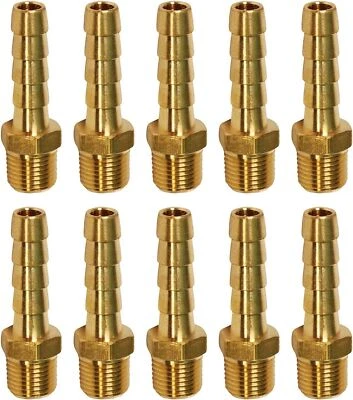 10 Pcs Brass Hose Barb x Male Reducing Adapter 1/4in HB x 1/8" MIP Pipe Fitting - Image 1 of 4