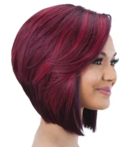 Fencca Short Pixie Cut Bob Wigs for Black Women Ombre Burgundy Red Wig with Bang - Picture 1 of 12