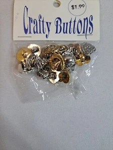 Crafty Buttons(18) CJ652 Hearts Goldtone/Silvertone 1/2" Plastic Shank Back NOS - Picture 1 of 4