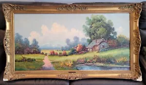 B. Harris, dipinto originale, XX secolo dipinto ad olio casetta/lago/primavera cornice oro - Foto 1 di 20