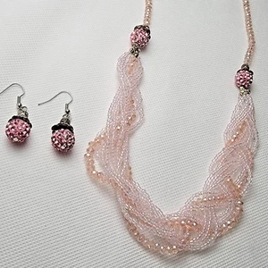Pink Sparkle Sugar Bead Bling Multistrand Necklace 23+in w/Matching Earrings NEW - Picture 1 of 13
