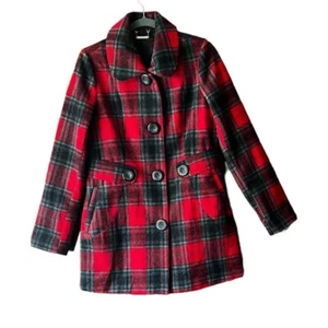 Red plaid JOUJOU lightweight wool blend lined jacket Womens size Large - Picture 1 of 4