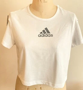Lovely adidas Original 3 stripes White Short Sleeve Cropped Top size S - Picture 1 of 6
