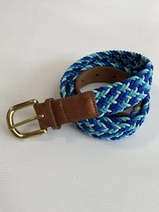 J. Crew Women’s Leather Blue Braid Belt Brass Buckle Sz S - Picture 1 of 5