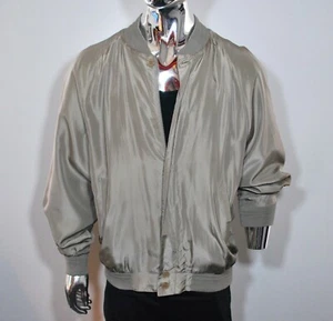 JOHN BLAIR 100% Silk Bomber FLIGHT Jacket Size XL GREEN Designer Military - Picture 1 of 3