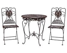 Gartentisch + 2x Stuhl Eisen Antik-Stil Bistromöbel Gartenmöbel braun