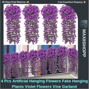 4 Pcs Artificial Hanging Flowers Fake Hanging Plants Violet Flowers Vine Garland - Picture 1 of 8