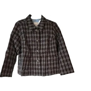 Monterey Bay NWT Tweed Blazer Lady Jacket Brown/Blue Lined Size 12P - Picture 1 of 11