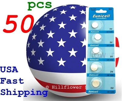 50 pcs CR1220 1220 BR1220 LM1220 Card 3V Lithium Battery - Image 1 of 4