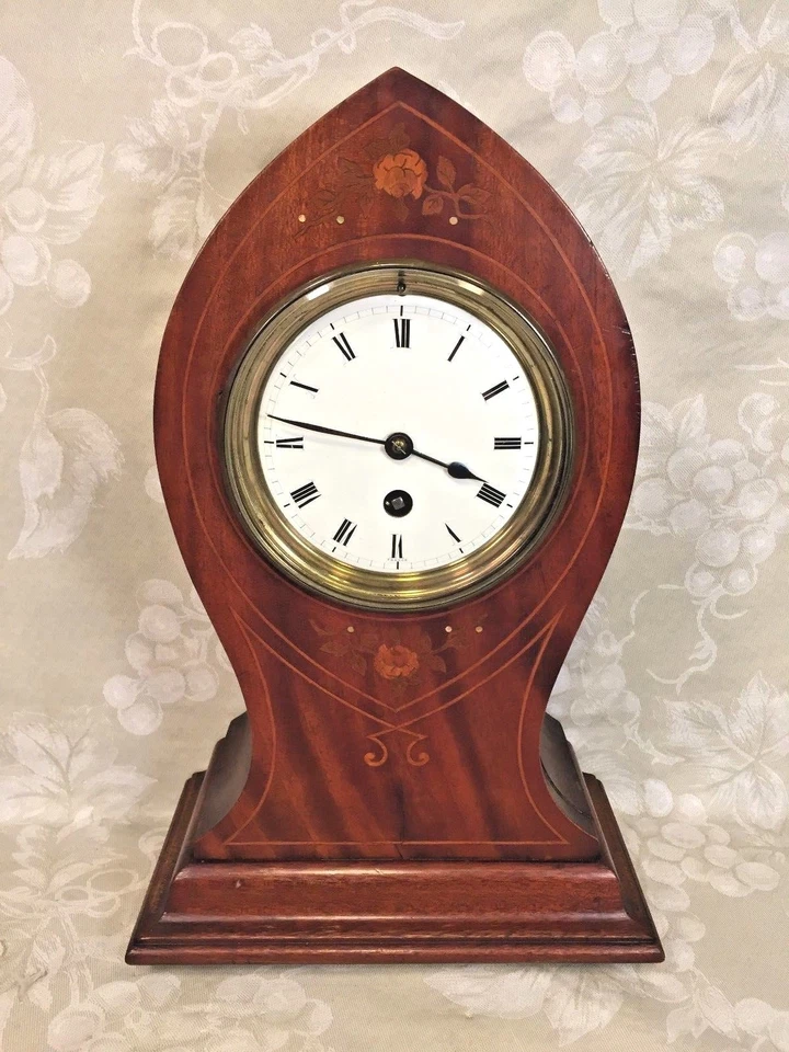 Antique French Clock Kidney or Balloon Style Time Only Inlaid Case Runs? - Image 1 of 1