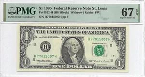 1995 $1 ST LOUIS FRN. PMG Superb GEM Uncirculated 67 EPQ. H/H Block. FW Print - Picture 1 of 2