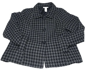 Liz Claiborne Wool Blend Peacoat Jacket Women’s Size XL Black Gray Houndstooth - Picture 1 of 14